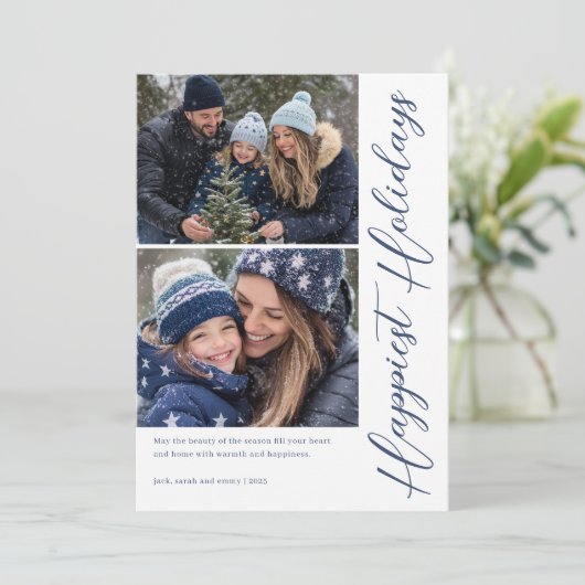 Happiest Holidays Snowflake Photo Card Feestdagenkaart (Staand voorkant)