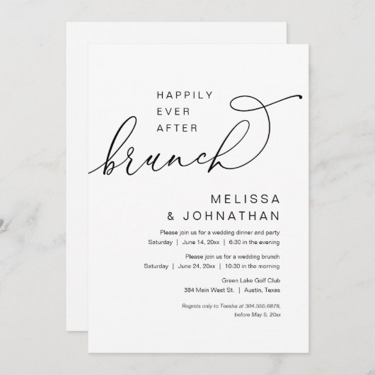 Happily Ever After Brunch, Trouw Elopement Feest Kaart (Voorkant / Achterkant)