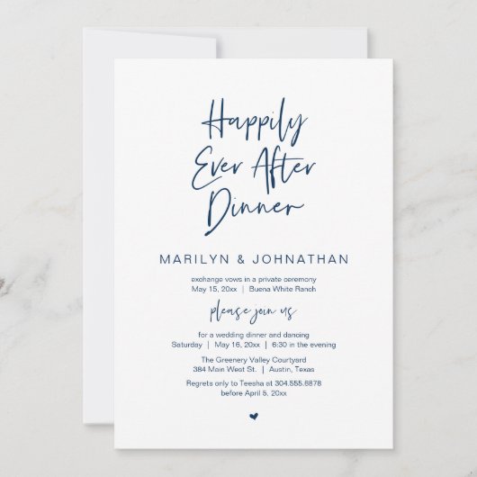 Happily Ever After Dinner Modern Wedding Reception Kaart (Voorkant)