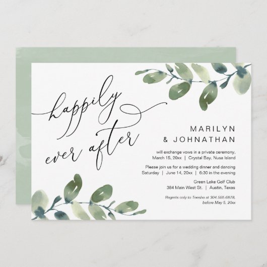 Happily Ever After Elopement Diner Eucalyptus Kaart (Voorkant / Achterkant)