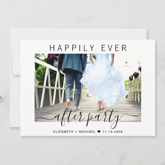 Happily Ever After Feest Foto Bruiloftsreceptie Aankondiging (Voorkant)
