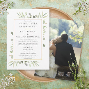 Happily Ever After Feest Groene Foto Trouwdag Kaart