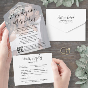 Happily Ever After Feest Huwelijks QR Code & Foto All In One Uitnodiging