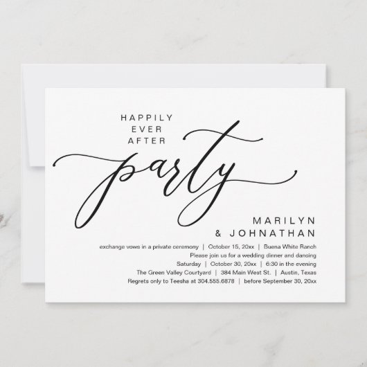 Happily Ever After Feest Huwelijksvlucht Diner Kaart (Voorkant)