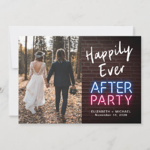 Happily Ever After Feest Neonlichten Foto Bruiloft Aankondiging