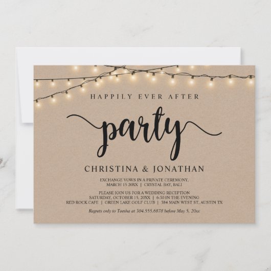 Happily Ever After-feest, String Lights Elopement Kaart (Voorkant)