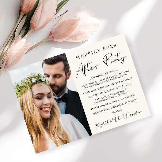 Happily Ever After Foto Crème Trouwreceptie Kaart