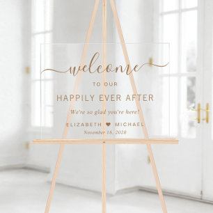 Happily Ever After Gouden Script Bruiloft Welkom Acryl Bord