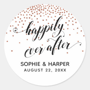 Happily Ever After Hearts en Copper Confetti Ronde Sticker