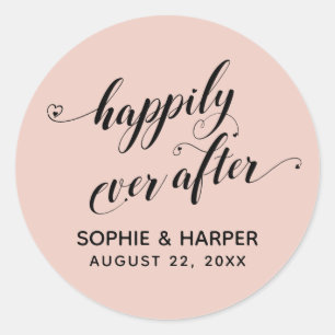 Happily Ever After Hearts Script Light Blush Pink Ronde Sticker