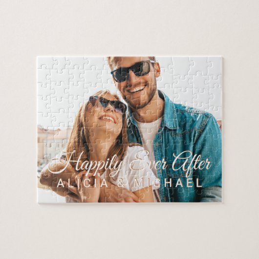 Happily ever after koppel foto en custom text legpuzzel (Horizontaal)