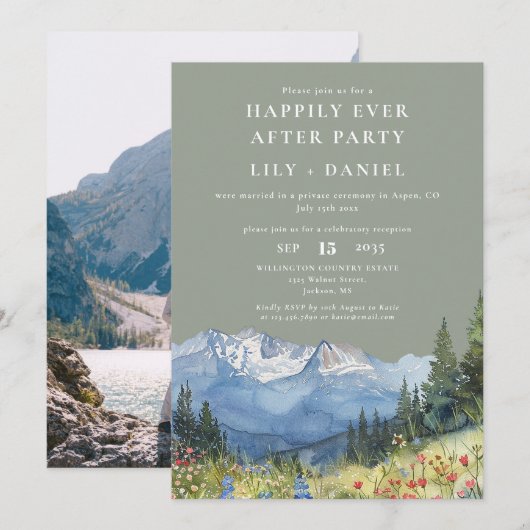 Happily Ever After Mountain Sage Wedding Photo Kaart (Voorkant / Achterkant)