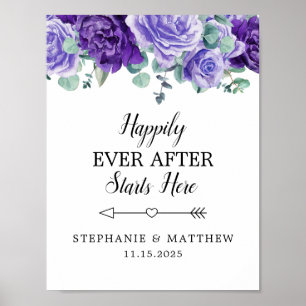 Happily Ever After Paarse Bloemen Trouw Welkom P Poster