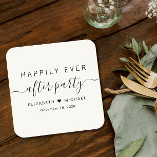 Happily Ever After Party Crème Trouwreceptie Vierkante Kartonnen Onderzetter