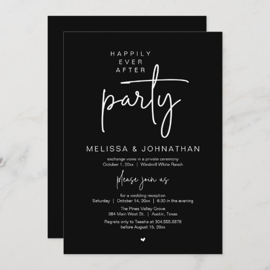 Happily Ever After Party, Modern Wedding Reception Kaart (Voorkant / Achterkant)
