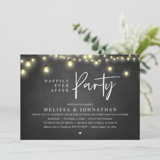 Happily Ever After Party, Rustic String Lights Kaart (Staand voorkant)