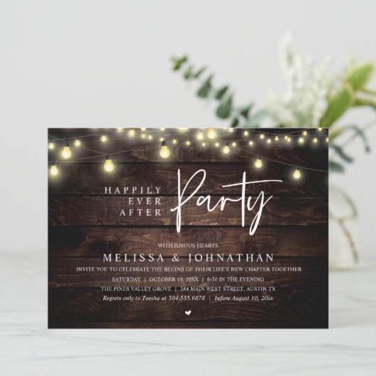 Happily Ever After Party, Rustic String Lights Kaart (Staand voorkant)