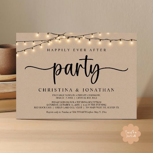 Happily Ever After Party, Rustic String Lights Wed Kaart