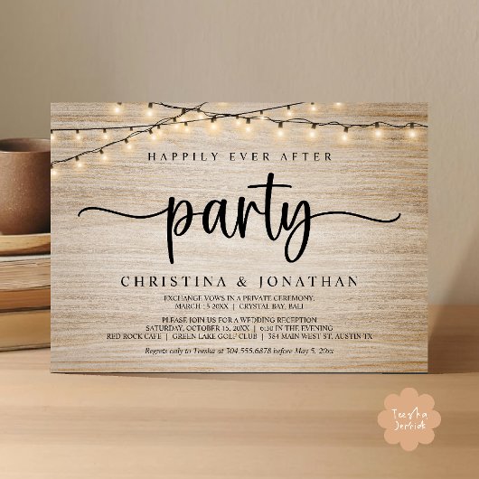 Happily Ever After Party, Rustic String Lights Wed Kaart