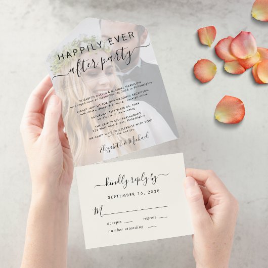 Happily Ever After Photo Cream Wedding Reception All In One Uitnodiging