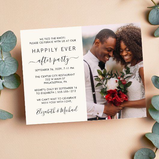 Happily Ever After Photo Cream Wedding Reception Kaart