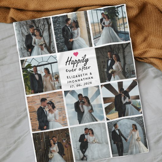 Happily Ever After Script Photo Collage Pink Heart Fleece Deken