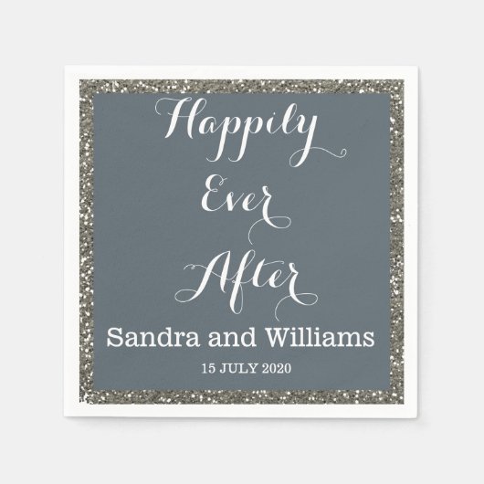 'Happily Ever After'-Silver Glitter gepersonalisee Servetten (Voorkant)