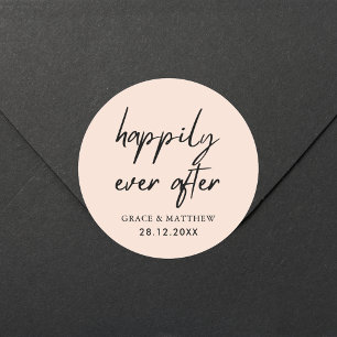 Happily Ever After Trouwreceptie Blush Roze Ronde Sticker