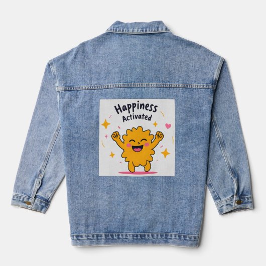 Happiness Activated - Schattige Doodle Joy-persona Denim Jacket (Achterkant)