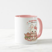 Happiness is a Warm Mug Cute Bunny Rabbit Pink Mok (Voorkant rechts)