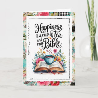 Happiness Is Tea and My Bible Christian Faith Card Kaart