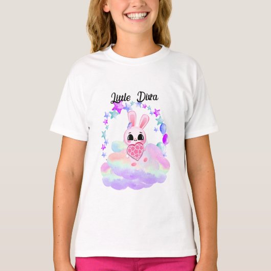  Happiness magic sweet bunny in the rainbow T-shirt (Voorkant)