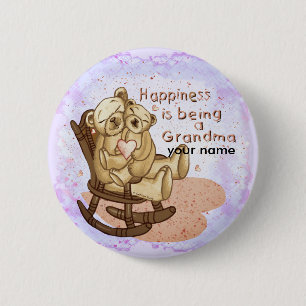 Happiness Oma pin knop Ronde Button 5,7 Cm