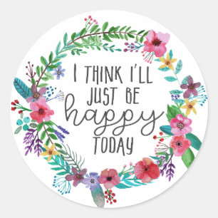 Happiness quote, Inspirerend gezegden Boho floral Ronde Sticker