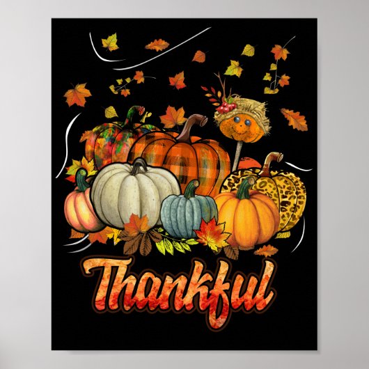 Happpy Thanksgiving Day Autumn Fall Maple Leaves Poster (Voorkant)