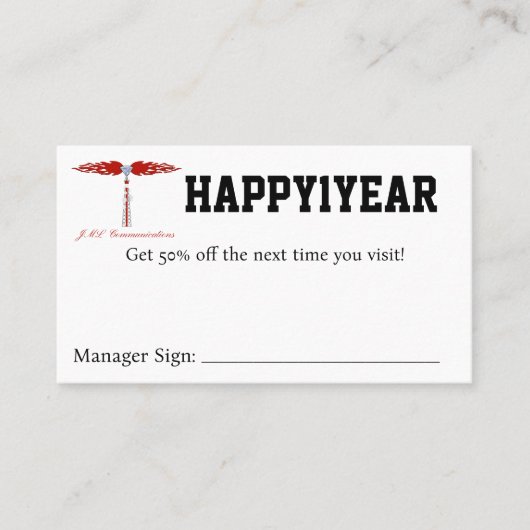 HAPPY1YEAR Coupon Visitekaartje (Voorkant)