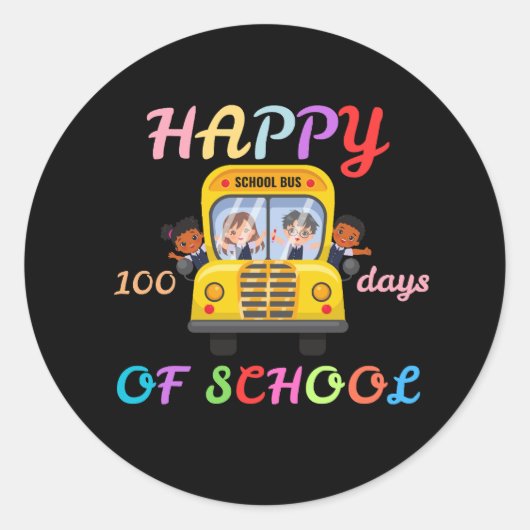 HAPPY 100 DAYS OF SCHOOL, BACK TO SCHOOL RONDE STICKER (Voorkant)