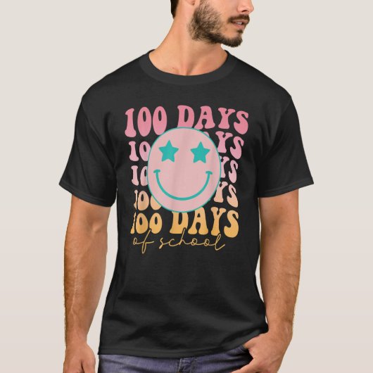 Happy 100 Days Of School Happy Smiling Face Retro T-shirt (Voorkant)