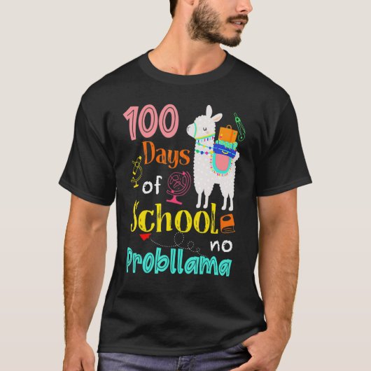 Happy 100 Days Of School No Problama School Llama T-shirt (Voorkant)