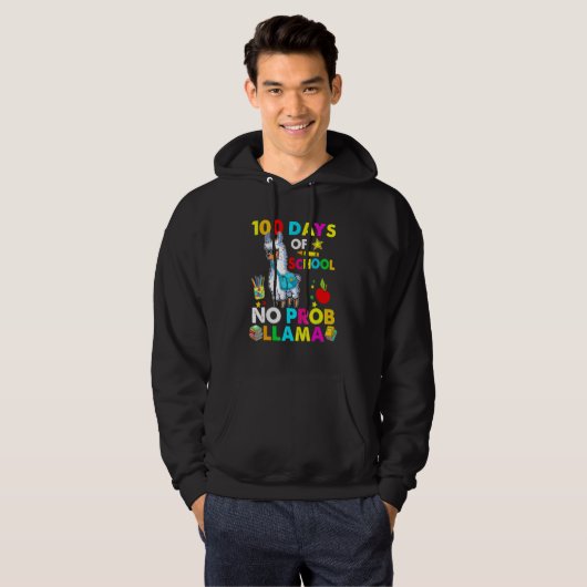 Happy 100 Days Of School No Probllama Llama 100th Hoodie (Voorkant volledig)