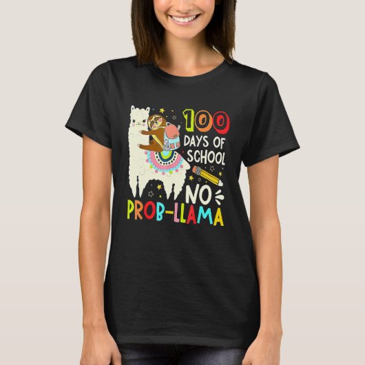 Happy 100 Days Of School No Probllama Llama 100th T-shirt (Voorkant)