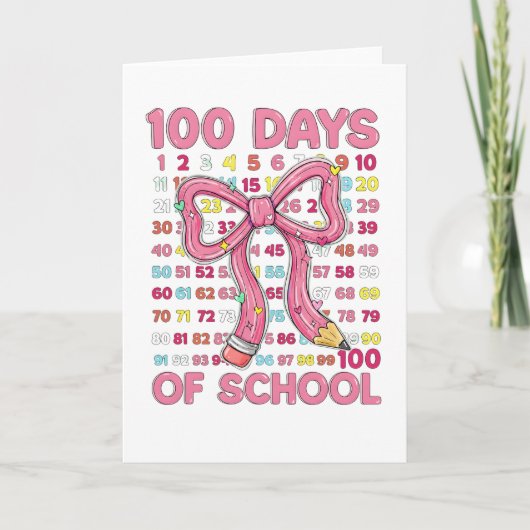 Happy 100 Days of School Pink Bow Kaart (Voorkant)