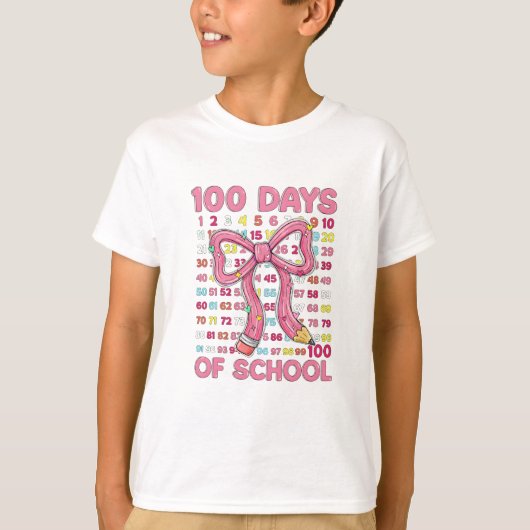 Happy 100 Days of School Pink Bow T-shirt (Voorkant)