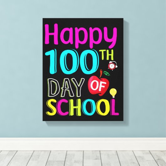 Happy-100-de-dag-van-school Canvas Afdruk (Insitu (Houten vloer))