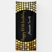 Happy 100th Birthday Banner Black en Gold Glitter (Verticaal)