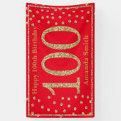 Happy 100th Birthday Banner Red Gold Glitter (Verticaal)
