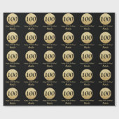Happy 100th Birthday Black en Gold Glitter Cadeaupapier (Vlak)