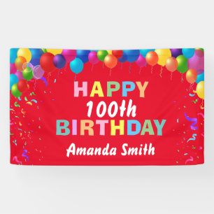 Happy 100th Birthday Colorful Balloons Red Spandoek