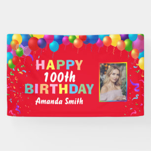 Happy 100th Birthday Colorful Balloons Red Spandoek