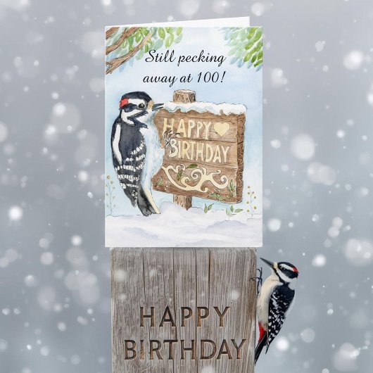 Happy 100th Birthday Downy Woodpecker Kaart